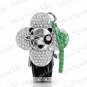 Crystal Panda Keychain with Green Bamboo Bag Charm Gift for Her